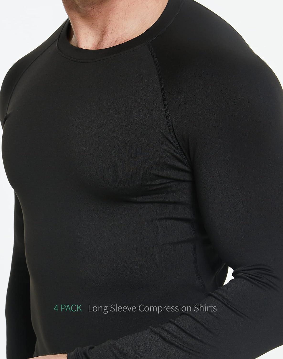 image5 or 4 Pack Compression Shirts for Men Long Sleeve Athletic Base Layer Undershirt Gear T Shirt for WorkoutBlackgBlackWhite 5 Pack