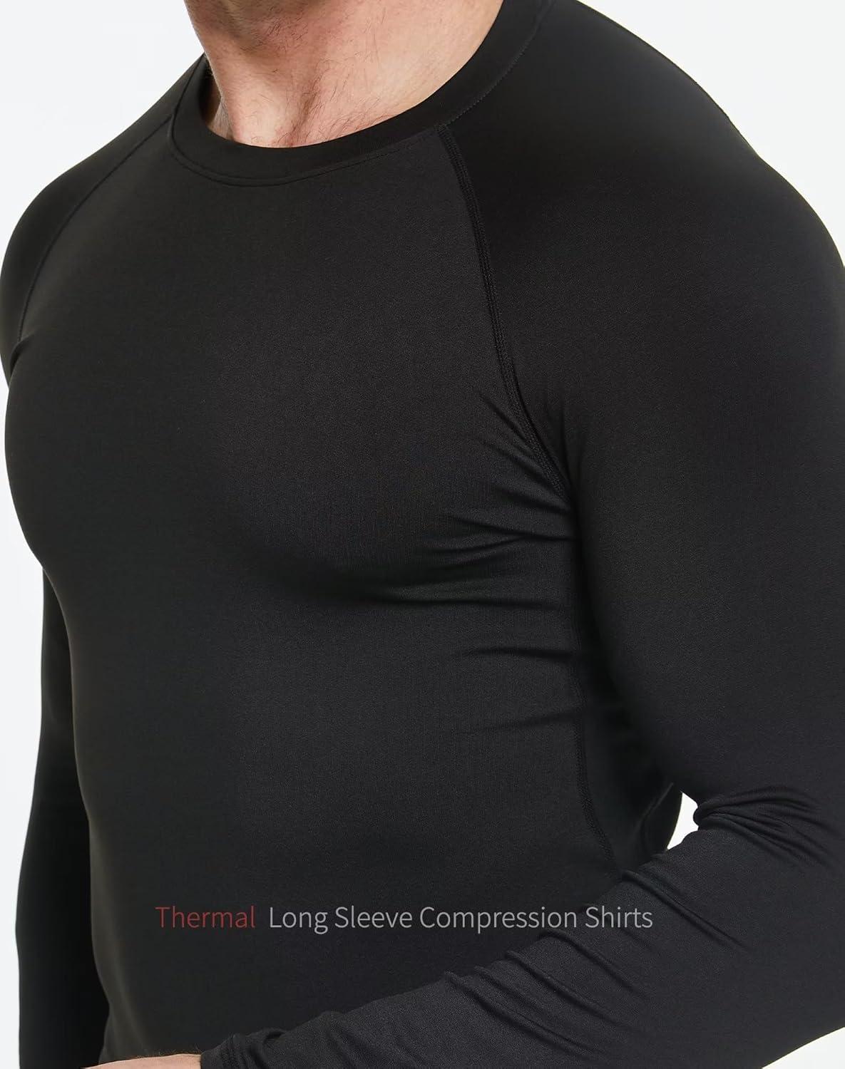 image5 or 4 Pack Mens Thermal Compression Pants Fleece Lined Sports Tights Athletic Leggings Cold Weather Baselayer Winter Gear1crew Neck 1turtle Mock Neck 1pant 3 Pcs Black