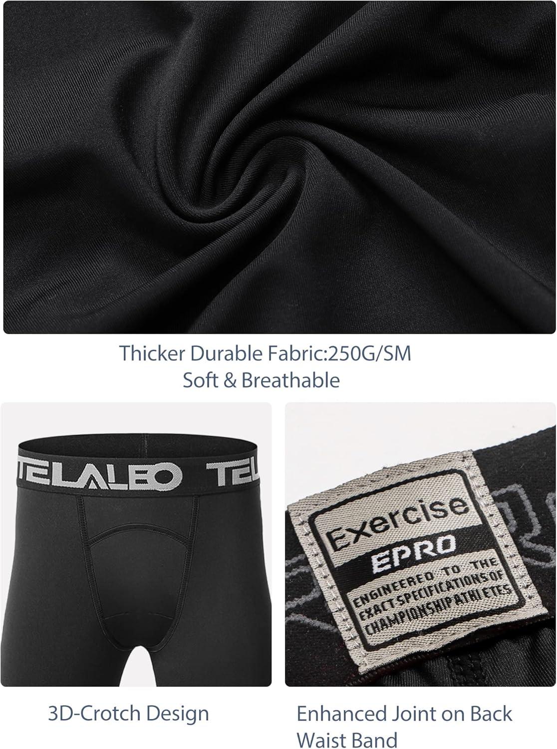 imageTELALEO 1234 Pack Boys Youth Compression Leggings Pants Tights Athletic Base Layer for Running Hockey Basketball3 Black