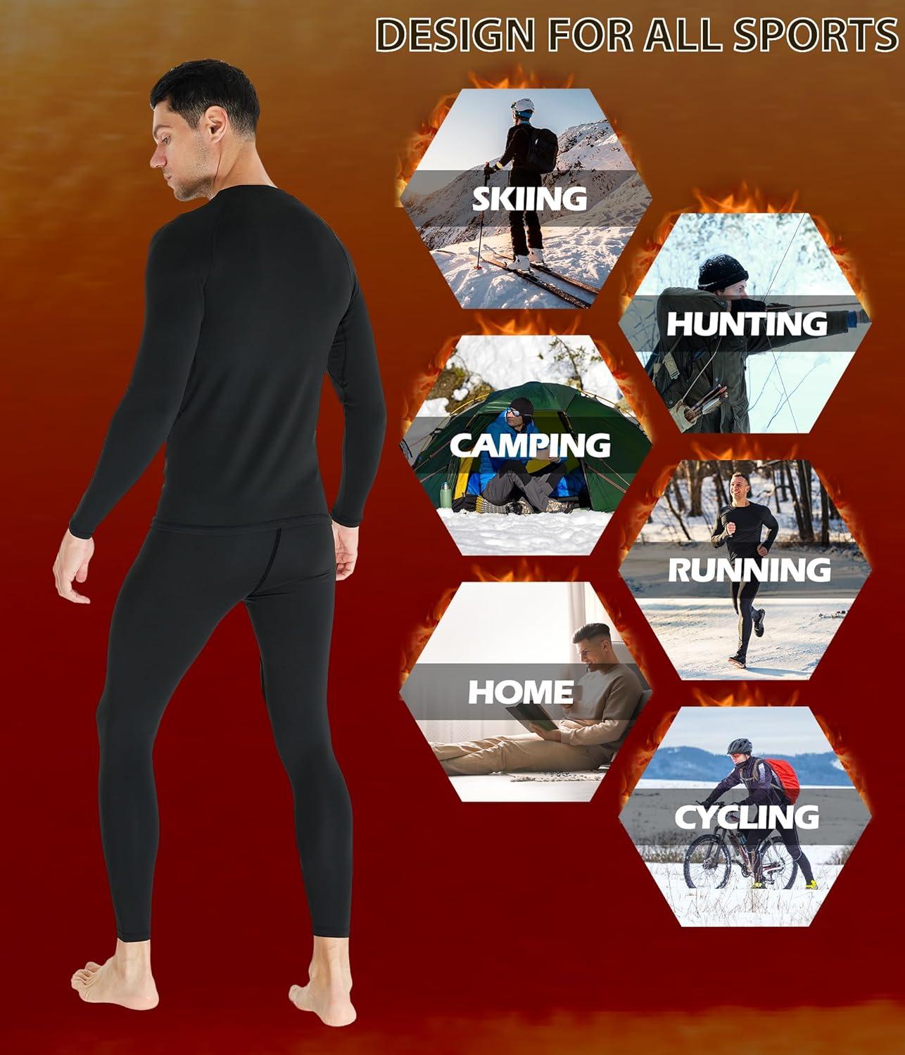 imageTELALEO 2 Set Mens Thermal Underwear Fleece Lined Long Johns 4 Pcs Base Layer Shirts Pant for Cold Winter Weather2 SetblackGray