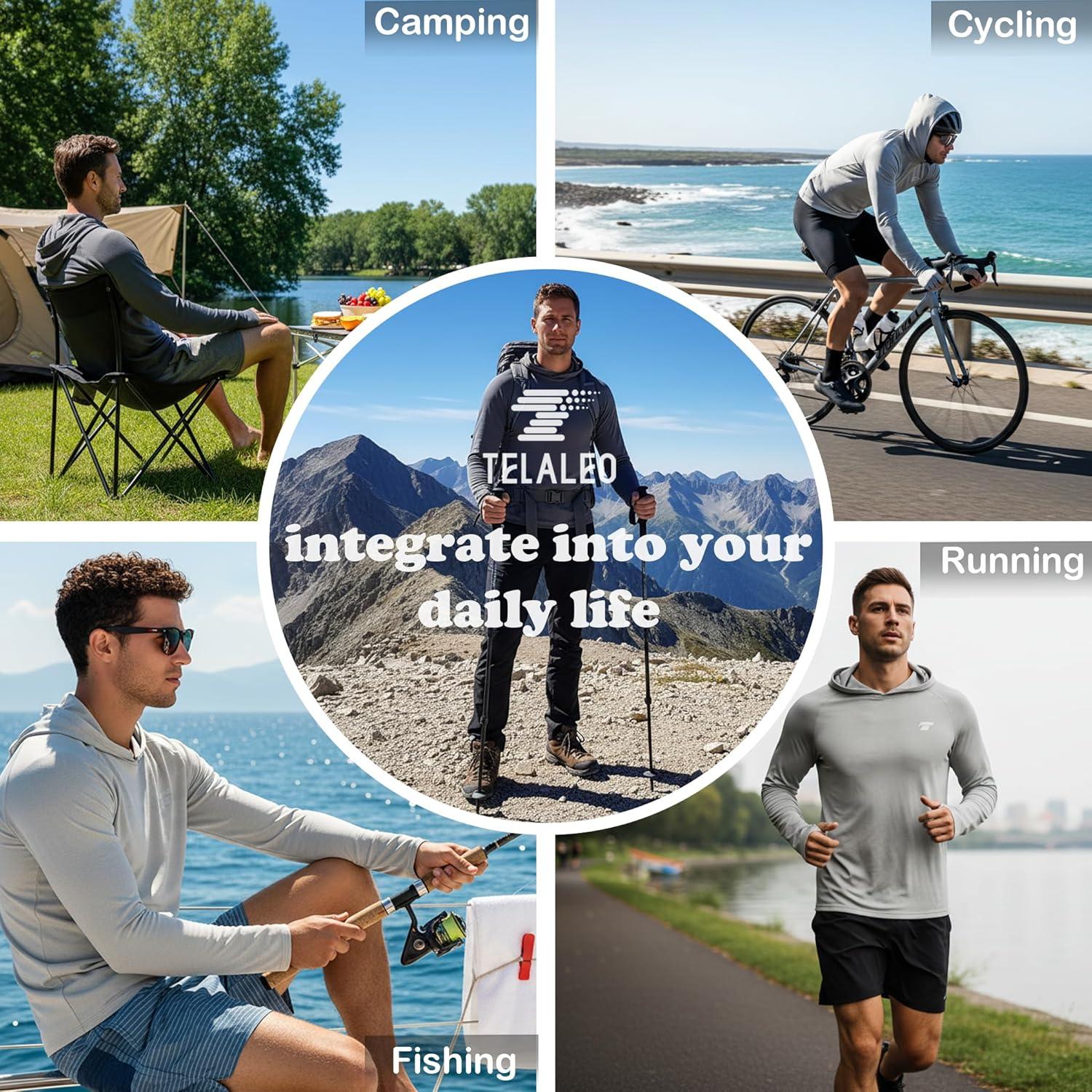 imageTELALEO 3 Pack Mens UPF 50 Sun Protection Lightweight Hoodie Performance Long Sleeve SPF UV Shirt for Fishing RunningLight GrayBlueGray 3 Pack