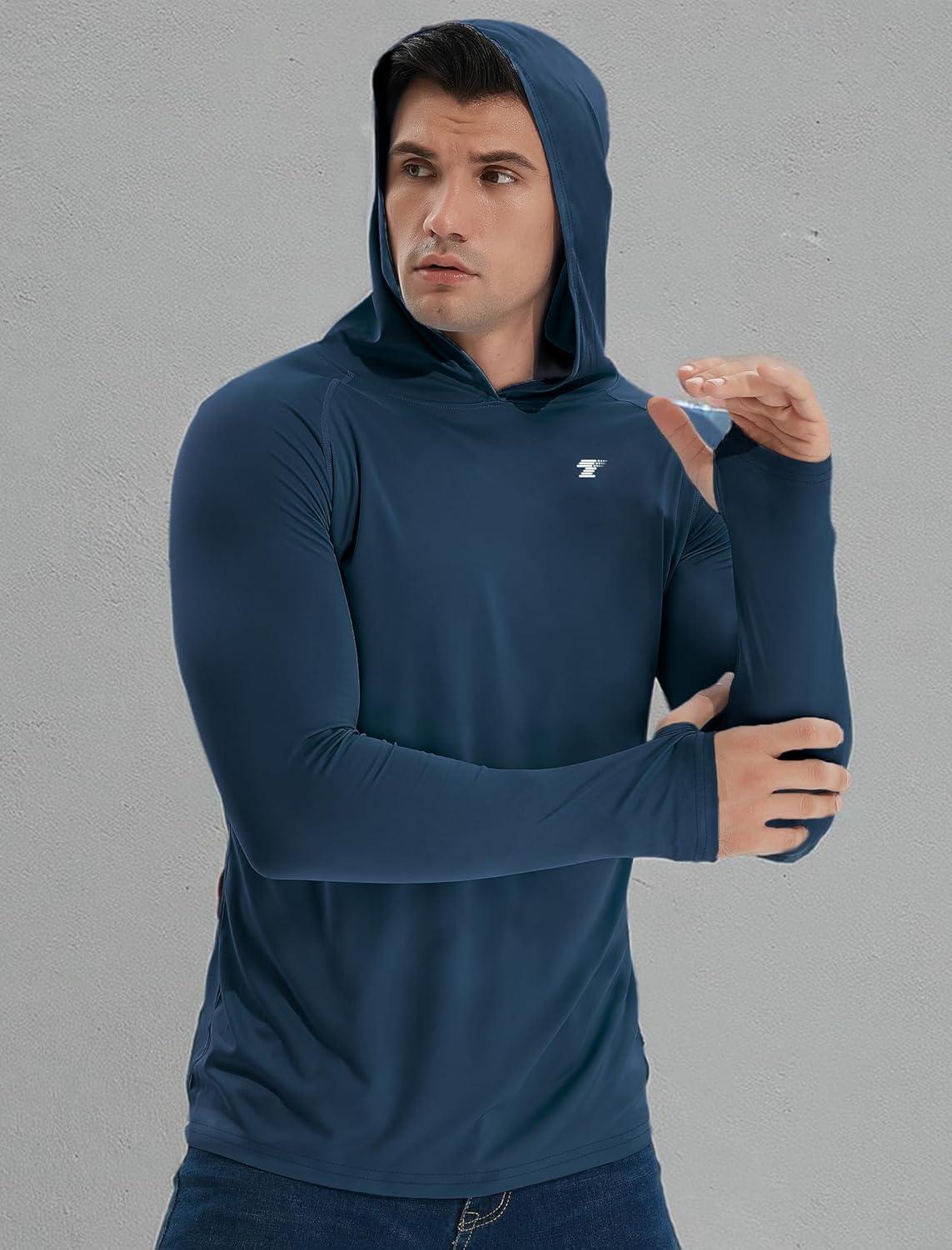 imageTELALEO 3 Pack Mens UPF 50 Sun Protection Lightweight Hoodie Performance Long Sleeve SPF UV Shirt for Fishing RunningLight GrayNavy BlueLight Green 3 Pack