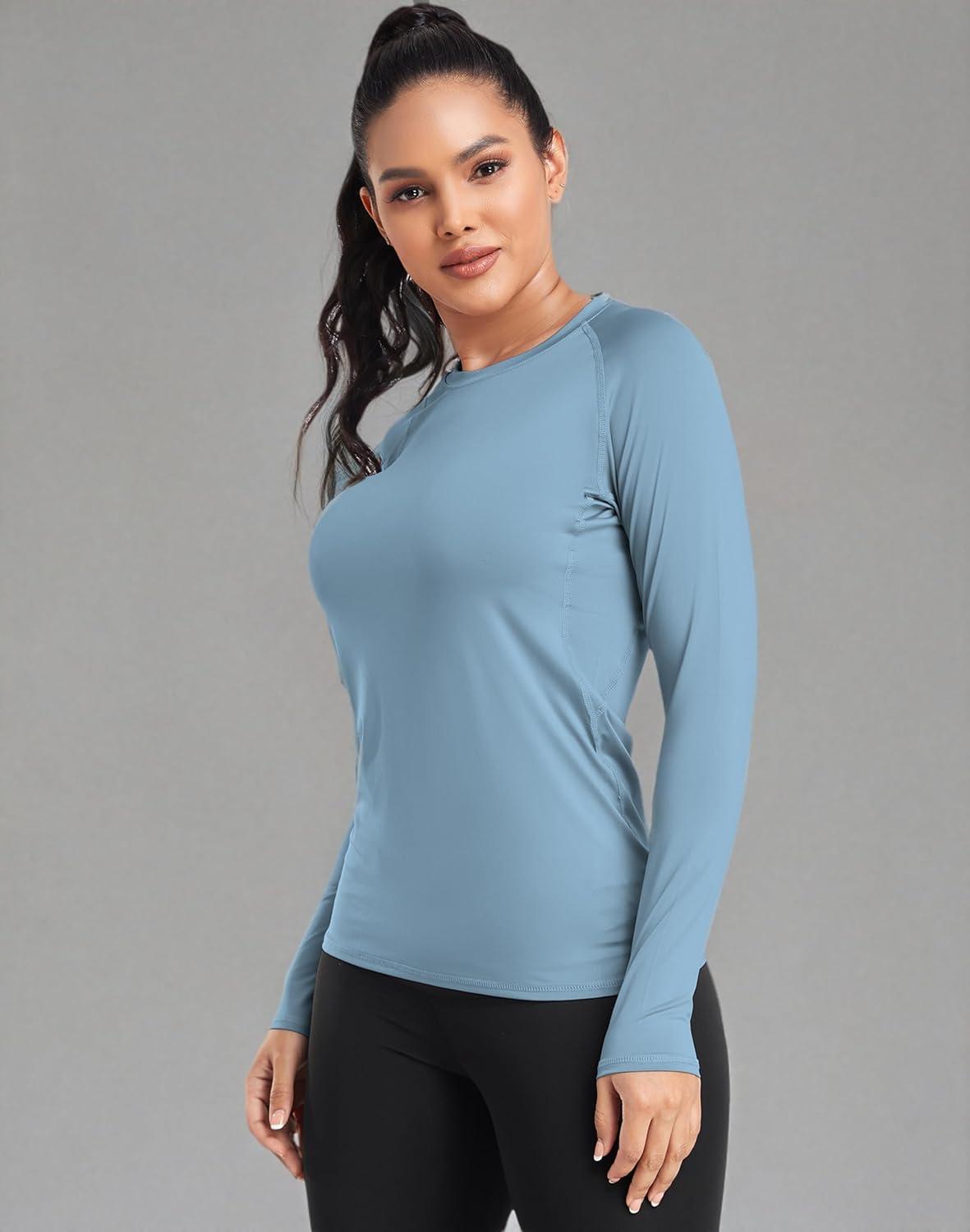 imageTELALEO 4 Pack Womens Compression Shirt Long Sleeve Performance Workout Baselayer Athletic Top Sports GearLong Sleeveblackgreybluepurple
