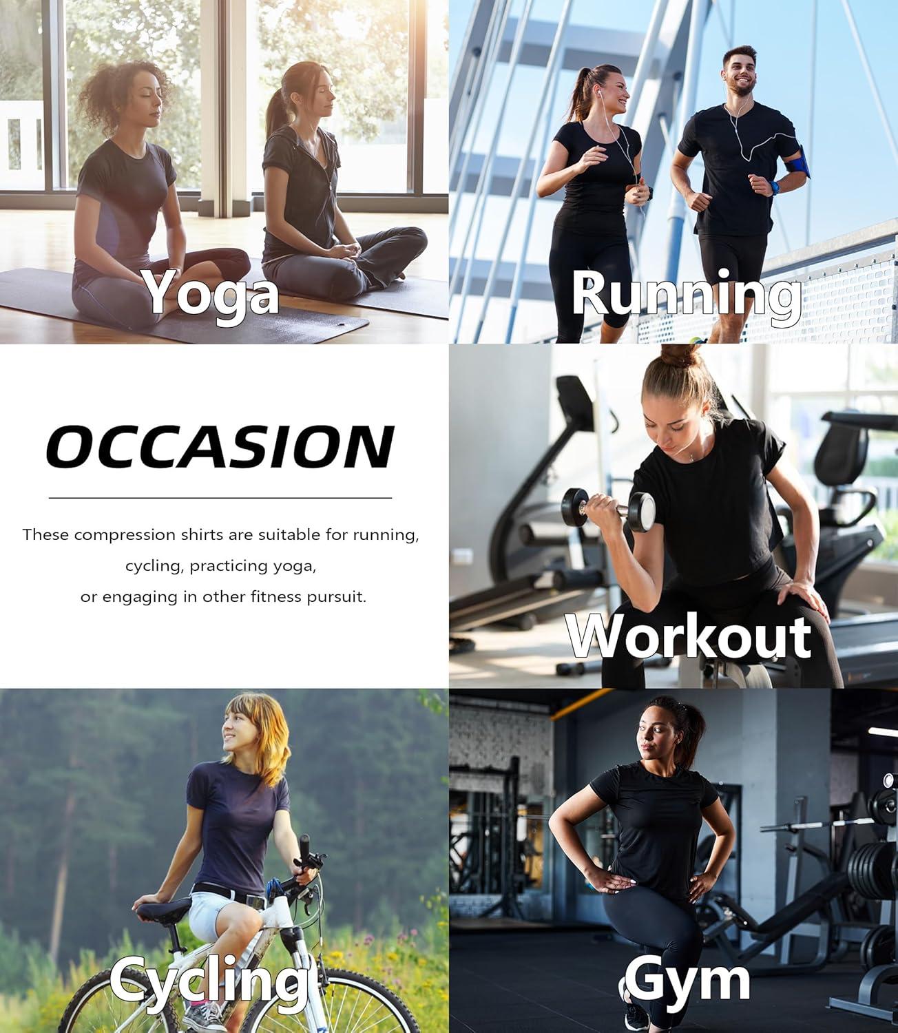 imageTELALEO 4 Pack Womens Compression Shirt Running Athletic TShirts Workout Tops Baselayer Short Sleeve Yoga Gym Sports Gear4black