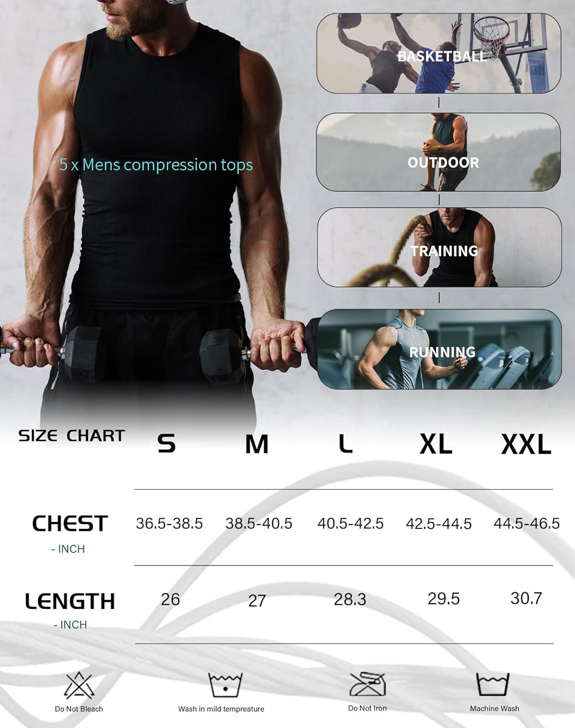 imageTELALEO 5 Pack Mens Athletic Compression Shirts Sleeveless Workout Tank Top Sports Base Layer Running BasketballBlackWhitefive Pack