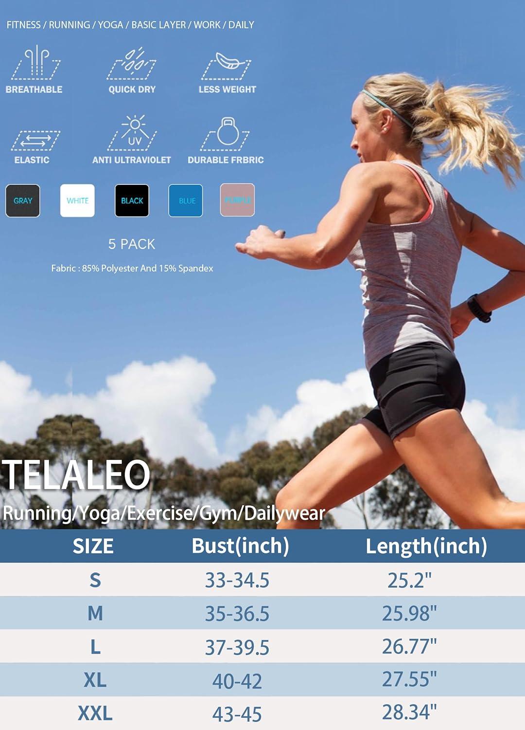 imageTELALEO 5 Pack Workout Tank Tops for Women Sleeveless Athletic Yoga Gym Tank Tops Quick Dry Loose Fit Sports ShirtsBlackGreyRedPinkPurple