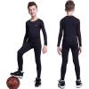 TELALEO Boys Girls Thermal Compression Shirt Youth Long Sleeve Top Fleece Lined Turtle Neck Athletic Base Layer Undershirt(Black/Black(red Lined))