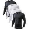 5 or 4 Pack Compression Shirts for Men Long Sleeve Athletic Base Layer Undershirt Gear T Shirt for Workout(2 Black/2white Shirts)