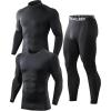 5 or 4 Pack Men’s Thermal Compression Pants Fleece Lined Sports Tights Athletic Leggings Cold Weather Baselayer Winter Gear(1*crew Neck & 1*turtle Mock Neck & 1*pant (3 Pcs Black))