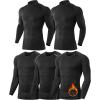 5 or 4 Pack Men’s Thermal Compression Shirt Fleece Lined Long Sleeve Athletic Base Layer Cold Weather Gear Workout Top(2 Turtle Neck+3 Crew Neck（black and Gary）)