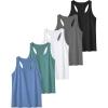 6 or 5 Pack Workout Tank Tops for Women, Athletic Racerback Sports Tank Tops, Compression Sleeveless Dry Fit Shirts(Slim Fit-black/Grey/White/Green/Blue)