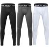TELALEO 1/2/3/4 Pack Boys’ Youth Compression Leggings Pants Tights Athletic Base Layer for Running Hockey Basketball(Black Grey White 3 Pack)