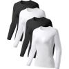 TELALEO 4 Pack Women’s Compression Shirt Long Sleeve Performance Workout Baselayer Athletic Top Sports Gear(Long Sleeve-2black+2white)