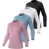TELALEO 4 Pack Women’s Compression Shirt Long Sleeve Performance Workout Baselayer Athletic Top Sports Gear(Long Sleeve-black+grey+blue+purple)