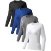 TELALEO 4 Pack Women’s Compression Shirt Long Sleeve Performance Workout Baselayer Athletic Top Sports Gear(Long Sleeve-black+grey+white+blue)