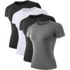 TELALEO 4 Pack Women’s Compression Shirt Running Athletic T-Shirts Workout Tops Baselayer Short Sleeve Yoga Gym Sports Gear(2black/Grey/White)