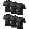 TELALEO 6 Pack Men’s Compression Shirt Short Sleeve Athletic Baselayer Sports T Shirts Workout Tops for Men Black White(6black(6 Pack Shirts))