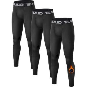 1 or 2 Pack Boys Thermal Compression Leggings Pants Youth Fleece Lined Base Layer Tights Cold Weather Gear(3 Black)