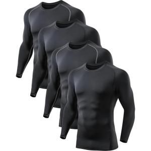 5 or 4 Pack Compression Shirts for Men Long Sleeve Athletic Base Layer Undershirt Gear T Shirt for Workout(Black(4 Pack Shirts))