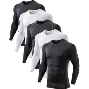 5 or 4 Pack Compression Shirts for Men Long Sleeve Athletic Base Layer Undershirt Gear T Shirt for Workout(Black(g)/Black/White (5 Pack))