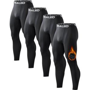 5 or 4 Pack Men’s Thermal Compression Pants Fleece Lined Sports Tights Athletic Leggings Cold Weather Baselayer Winter Gear(4black)