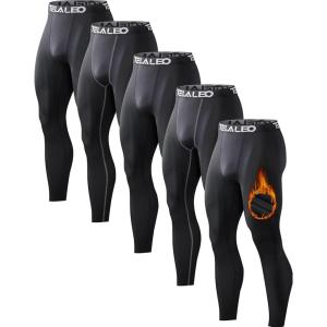 5 or 4 Pack Men’s Thermal Compression Pants Fleece Lined Sports Tights Athletic Leggings Cold Weather Baselayer Winter Gear(5black)