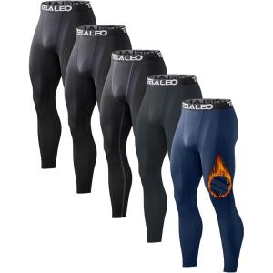 5 or 4 Pack Men’s Thermal Compression Pants Fleece Lined Sports Tights Athletic Leggings Cold Weather Baselayer Winter Gear(Setc(deep Blue/Light Grey/Black*3))