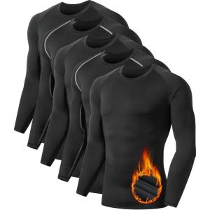 5 or 4 Pack Men’s Thermal Compression Shirt Fleece Lined Long Sleeve Athletic Base Layer Cold Weather Gear Workout Top(5 Crew Neck（black and Gary）)