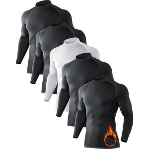 5 or 4 Pack Men’s Thermal Turtle Mock Neck Shirts, Long Sleeve Compression Shirts Fleece Lined Undershirt Base Layer Tops(Black/Black(g)/White(5 Pack))