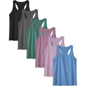 6 or 5 Pack Workout Tank Tops for Women, Athletic Racerback Sports Tank Tops, Compression Sleeveless Dry Fit Shirts(Setb)