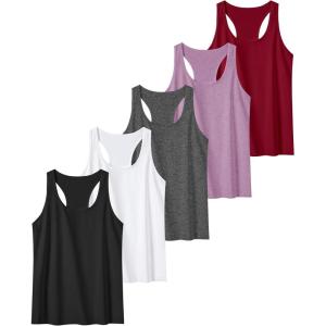 6 or 5 Pack Workout Tank Tops for Women, Athletic Racerback Sports Tank Tops, Compression Sleeveless Dry Fit Shirts(Slim Fit-black/Grey/White/Red/Purple)