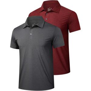 TELALEO 2 Pack Mens Polo Shirts UPF 50+ Quick Dry Performance Golf Summer Shirts Collared Moisture Wicking(Seta)