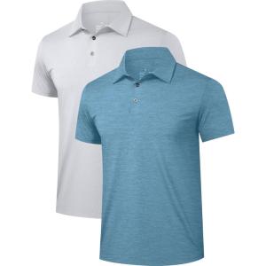 TELALEO 2 Pack Mens Polo Shirts UPF 50+ Quick Dry Performance Golf Summer Shirts Collared Moisture Wicking(Setb(light Blue / Light Grey))