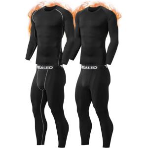 TELALEO 2 Set Mens Thermal Underwear Fleece Lined Long Johns 4 Pcs Base Layer Shirts Pant for Cold Winter Weather((2 Set)black/Gray)