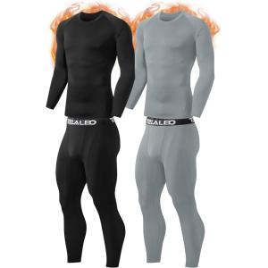TELALEO 2 Set Mens Thermal Underwear Fleece Lined Long Johns 4 Pcs Base Layer Shirts Pant for Cold Winter Weather(Setb)