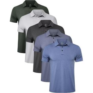 TELALEO 4/5 Pack Mens Polo Shirts Quick Dry Short Sleeve Golf T Shirt Performance Moisture Wicking Casual Workout(Black/Light Grey/Green/Light Blue/Blue(5 Pack))