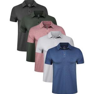 TELALEO 4/5 Pack Mens Polo Shirts Quick Dry Short Sleeve Golf T Shirt Performance Moisture Wicking Casual Workout(Sete(5 Pack))