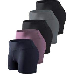 TELALEO 5 Pack 3″/5″ Womens Volleyball Shorts Spandex Compression Shorts Workout Performance High Waist Yoga Biker Shorts(2black/1purple/1grey/1light Grey（5 Inch）)