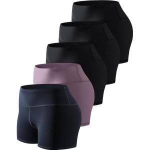TELALEO 5 Pack 3″/5″ Womens Volleyball Shorts Spandex Compression Shorts Workout Performance High Waist Yoga Biker Shorts(3black/ 1purple/ 1grey(3inch))