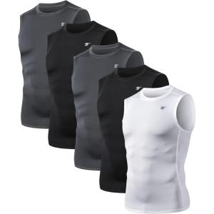 TELALEO 5 Pack Men’s Athletic Compression Shirts Sleeveless Workout Tank Top Sports Base Layer Running Basketball(Black/Charcoal/White(five Pack))