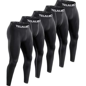 TELALEO 5 Pack Men’s Compression Pants for Workout, Running,Basketball,Football-Sports Baselayer Leggings(Black(five Pack))