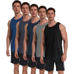 TELALEO 5 Pack Men’s Workout Tank Tops Sleeveless Mesh Muscle Gym Shirt Quick Dry Black/Gray/Charcoal/Navy/Blue(Black/Gray/Charcoal/Navy/Blue (5 Pack))