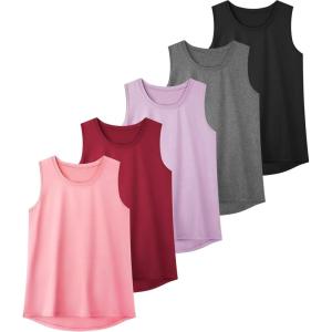TELALEO 5 Pack Workout Tank Tops for Women Sleeveless Athletic Yoga Gym Tank Tops Quick Dry Loose Fit Sports Shirts(Black/Grey/Red/Pink/Purple)