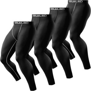 TELALEO 6 or 4 Pack Men’s Compression Pants Leggings Sports Tights Performance Athletic Baselayer Workout Running(Black(4 Pack))