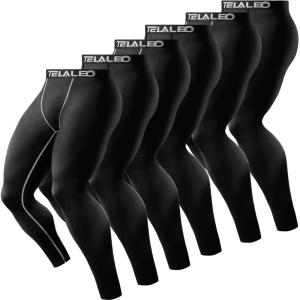TELALEO 6 or 4 Pack Men’s Compression Pants Leggings Sports Tights Performance Athletic Baselayer Workout Running(Black(6 Pack))