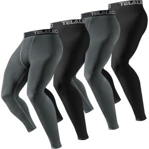 TELALEO 6 or 4 Pack Men’s Compression Pants Leggings Sports Tights Performance Athletic Baselayer Workout Running(Black/Charcoal(4 Pack))