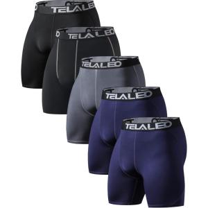TELALEO 6 or 5 Pack Compression Shorts for Men Spandex Sport Shorts Athletic Workout Running Performance Baselayer Underwear(2black1grey2navy)