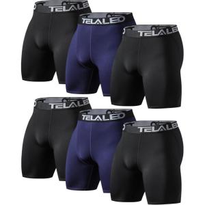 TELALEO 6 or 5 Pack Compression Shorts for Men Spandex Sport Shorts Athletic Workout Running Performance Baselayer Underwear(6 Pack Black/Navy Blue)