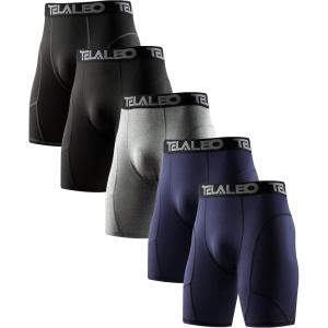 TELALEO 6 or 5 Pack Compression Shorts for Men Spandex Sport Shorts Athletic Workout Running Performance Baselayer Underwear(Black(2pcs)+blue(2pcs)+gray(1pcs))