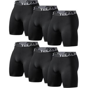 TELALEO 6 or 5 Pack Compression Shorts for Men Spandex Sport Shorts Athletic Workout Running Performance Baselayer Underwear(Black(6pcs))